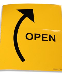Piktogramm: OPEN mit Richtungspfeil rechts